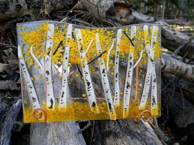 Aspen Tree Glass Art Fall on Clear 4x6