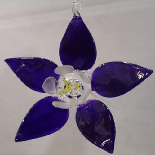 Purple hand blown glass columbine Christmas ornament