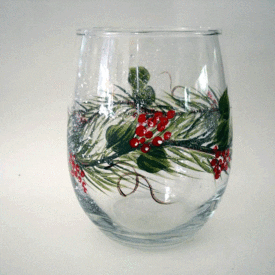 hand painted holiday garland wine glasses