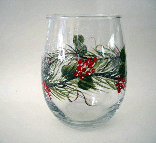 hand painted holiday garland wine glasses