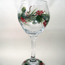hand painted Christmas garland wine glass