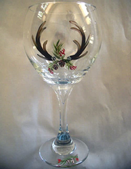 Holiday antlers wine glasses - hand painted
