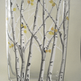 Hand Painted Crystal vase aspen with few leaves