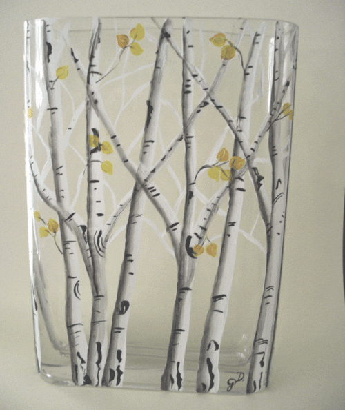 Hand Painted Crystal vase aspen with few leaves