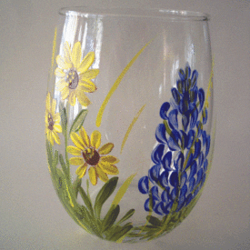 hand-painted stemless wine glasses wildflowers
