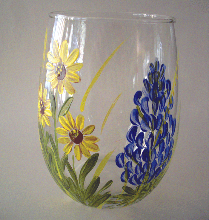 Hand Painted Stemless Wine Glasses Colorado Wildflowers Lupine And