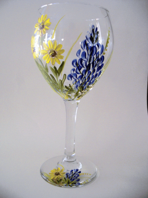 Hand Painted Wine glass Lupine and starflower Colorado wildflowers