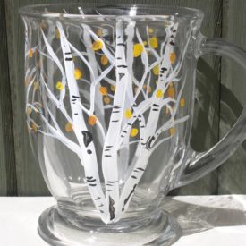hand painted mug aspen with few leaves