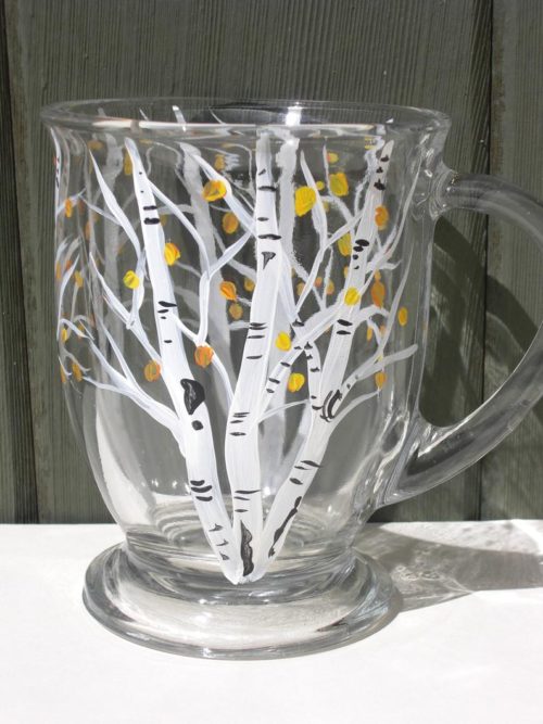 hand painted mug aspen with few leaves