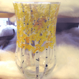 Hand-painted golden aspen hurricane vase