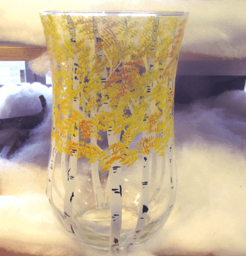 Hand-painted golden aspen hurricane vase