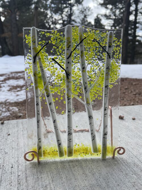 spring aspen trees on glass