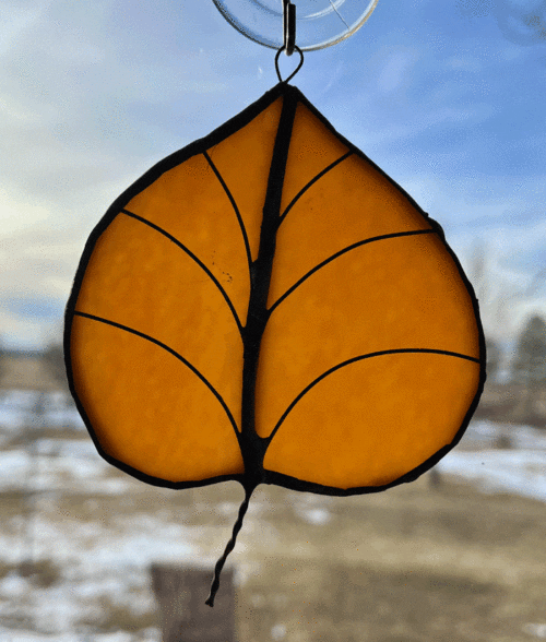 Stained glass sun catcher aspen leaf