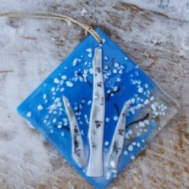 Aspens in snow Christmas ornament / Sun catcher