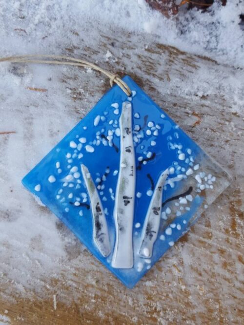 Aspens in snow Christmas ornament / Sun catcher