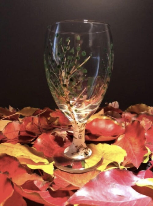 hand-painted goblet Colorado aspen leaves summer