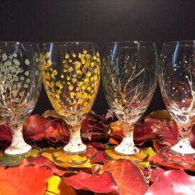 Set of four Colorado aspen leaf goblets hand-painted