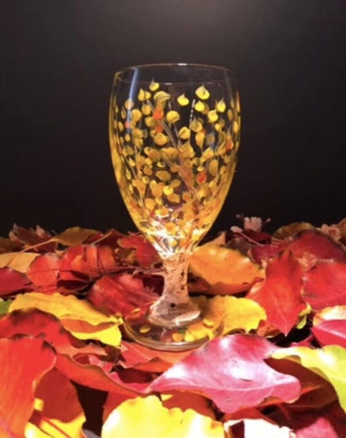 Aspen leaf hand-painted goblet