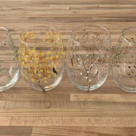 Set of four stemless wine glasses aspen trees