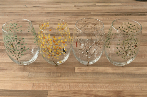 Set of four stemless wine glasses aspen trees