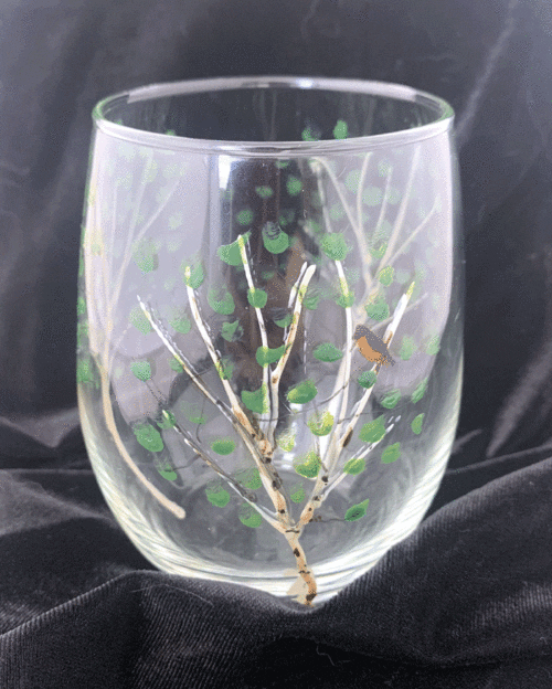 Stemless summer aspen trees wine glass