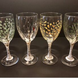 Set of Four aspen leaf wine glasses, four seasons