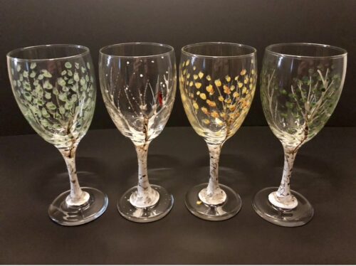 Set of Four aspen leaf wine glasses, four seasons
