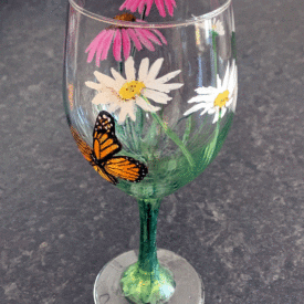 hand painted wine wildflower and butterfly