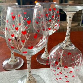 Hand Painted heart and aspen tree wine glasses