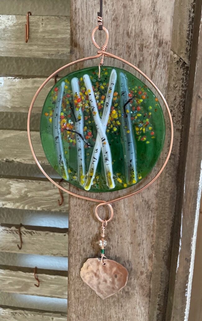 Copper rimmed fused aspen sun catcher